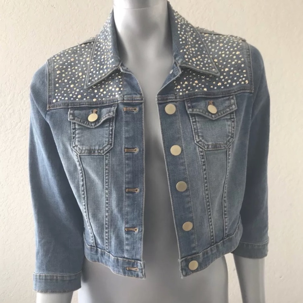 Chico’s Platinum Denim Woman Jeans Jacket Sz 0